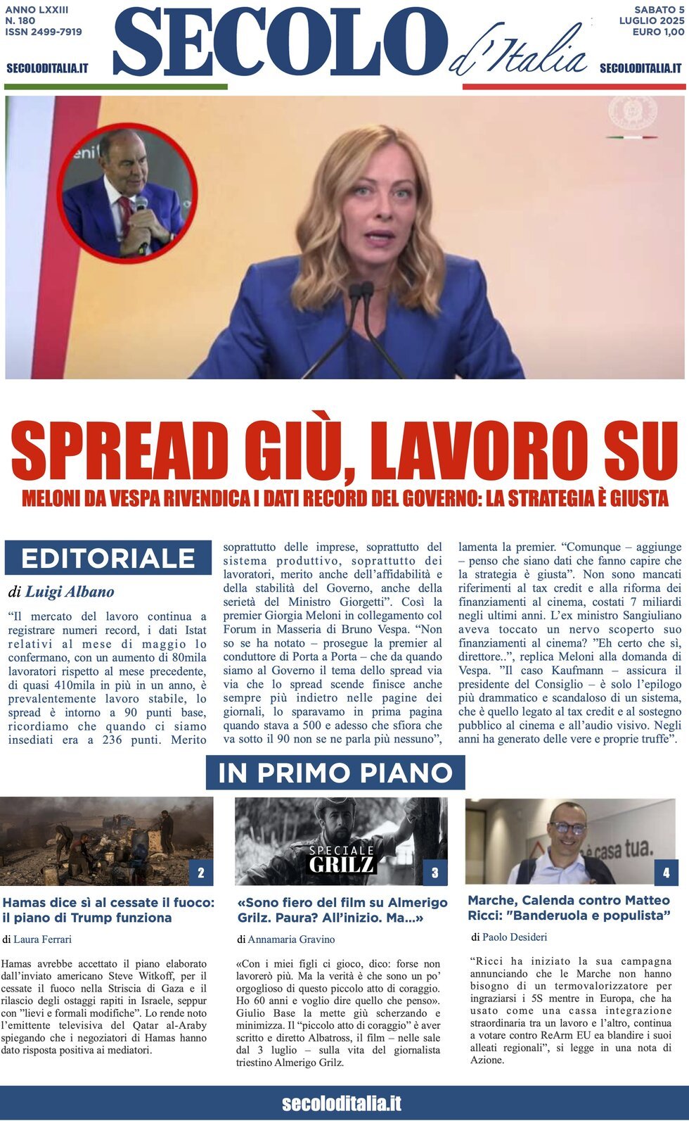 anteprima della prima pagina di Secolo d'Italia