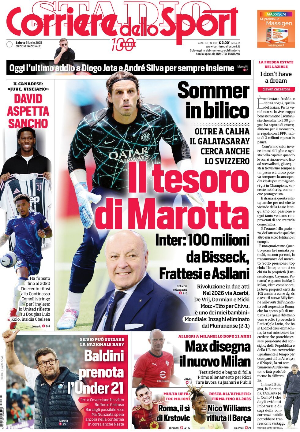 anteprima della prima pagina di corriere-dello-sport del 05/07/2025