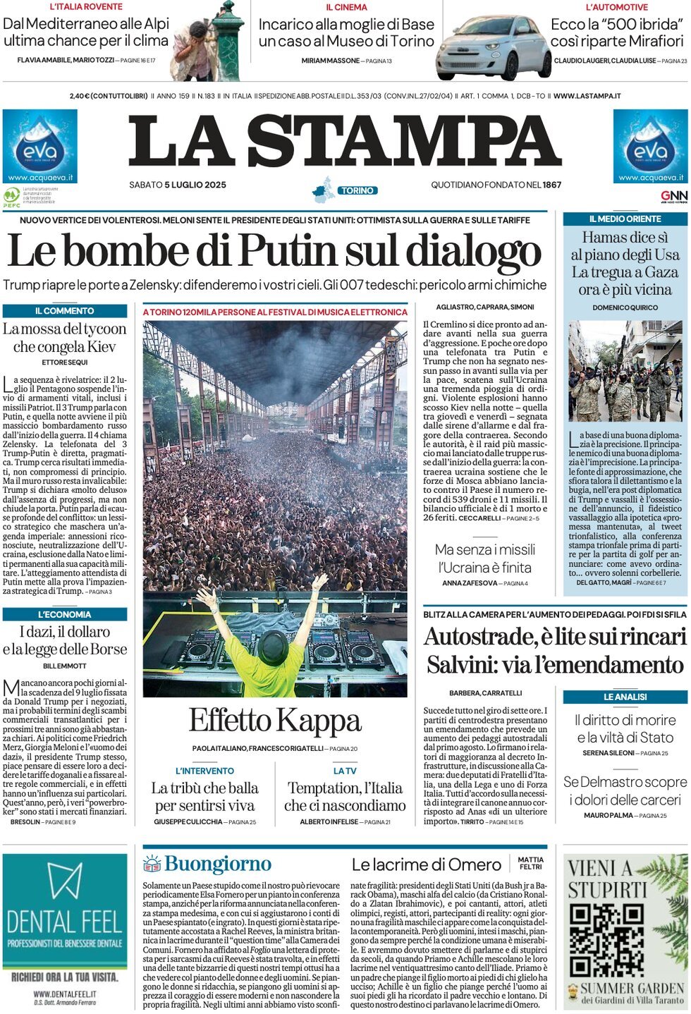 anteprima della prima pagina di la-stampa del 05/07/2025