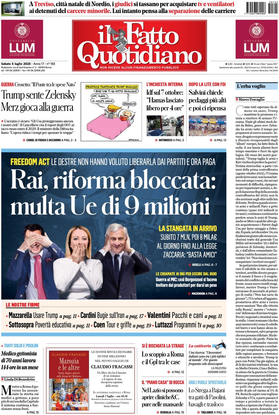 anteprima della prima pagina di Il Fatto Quotidiano