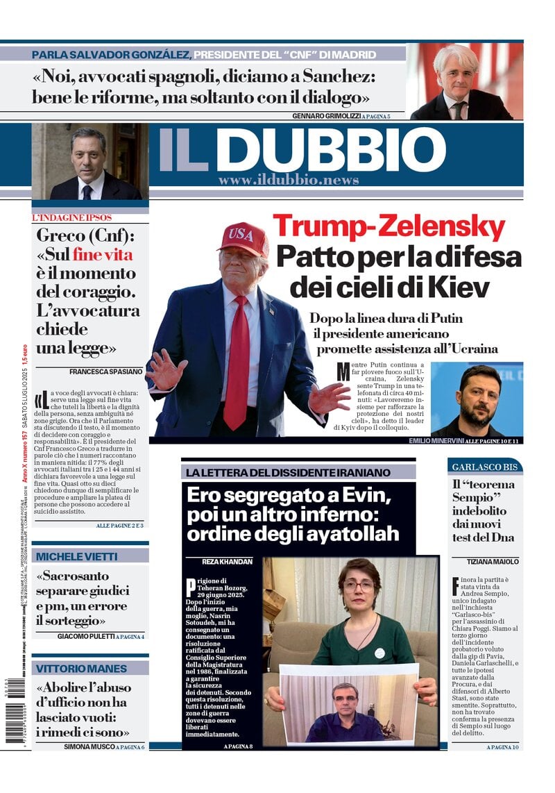 anteprima della prima pagina di Il Dubbio