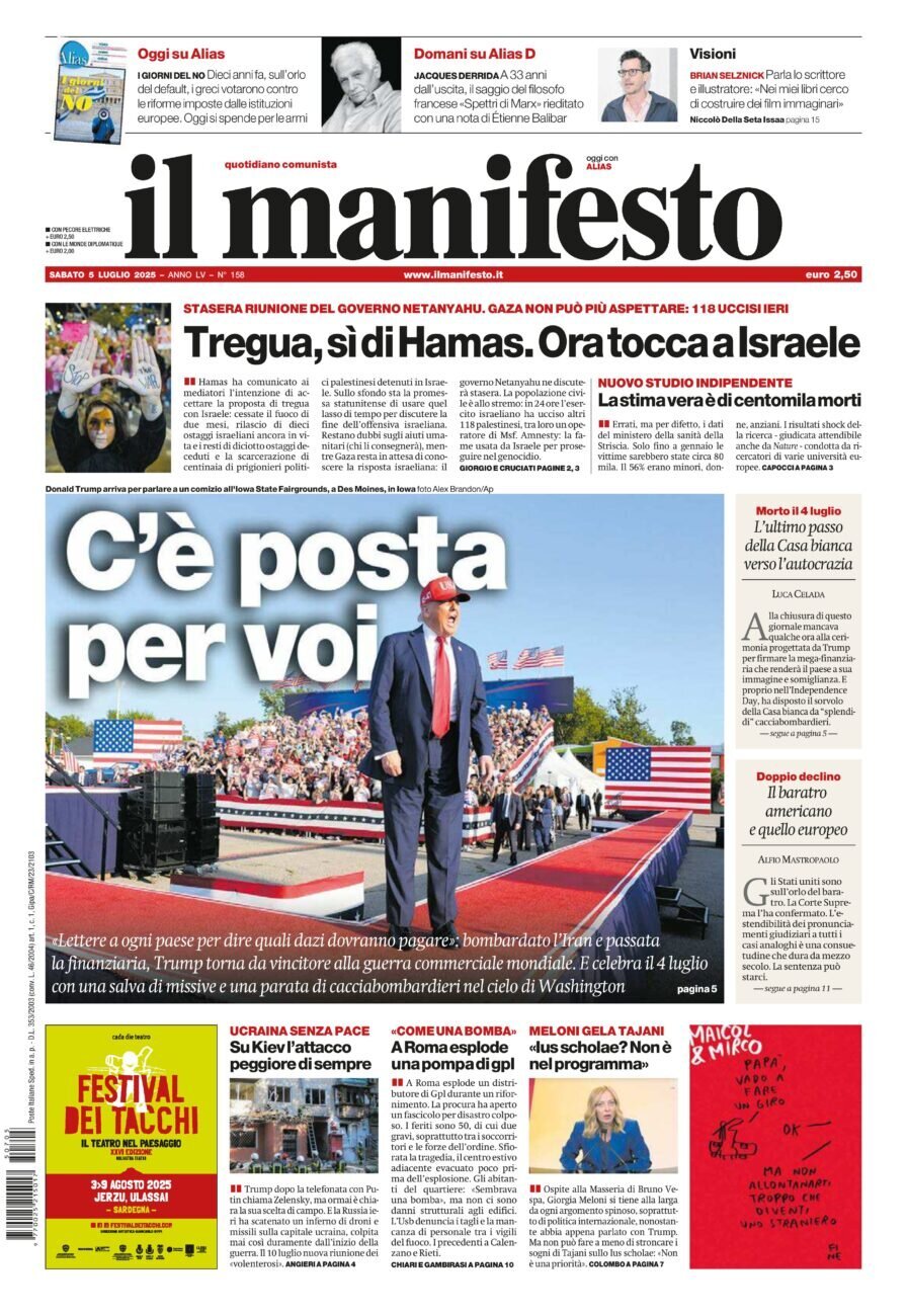 anteprima della prima pagina di Il Manifesto