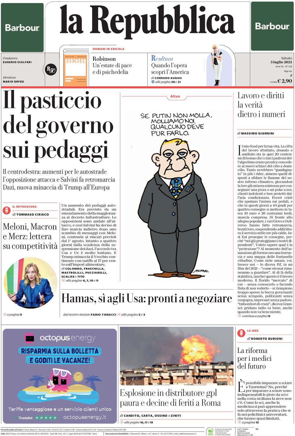 anteprima della prima pagina di La Repubblica