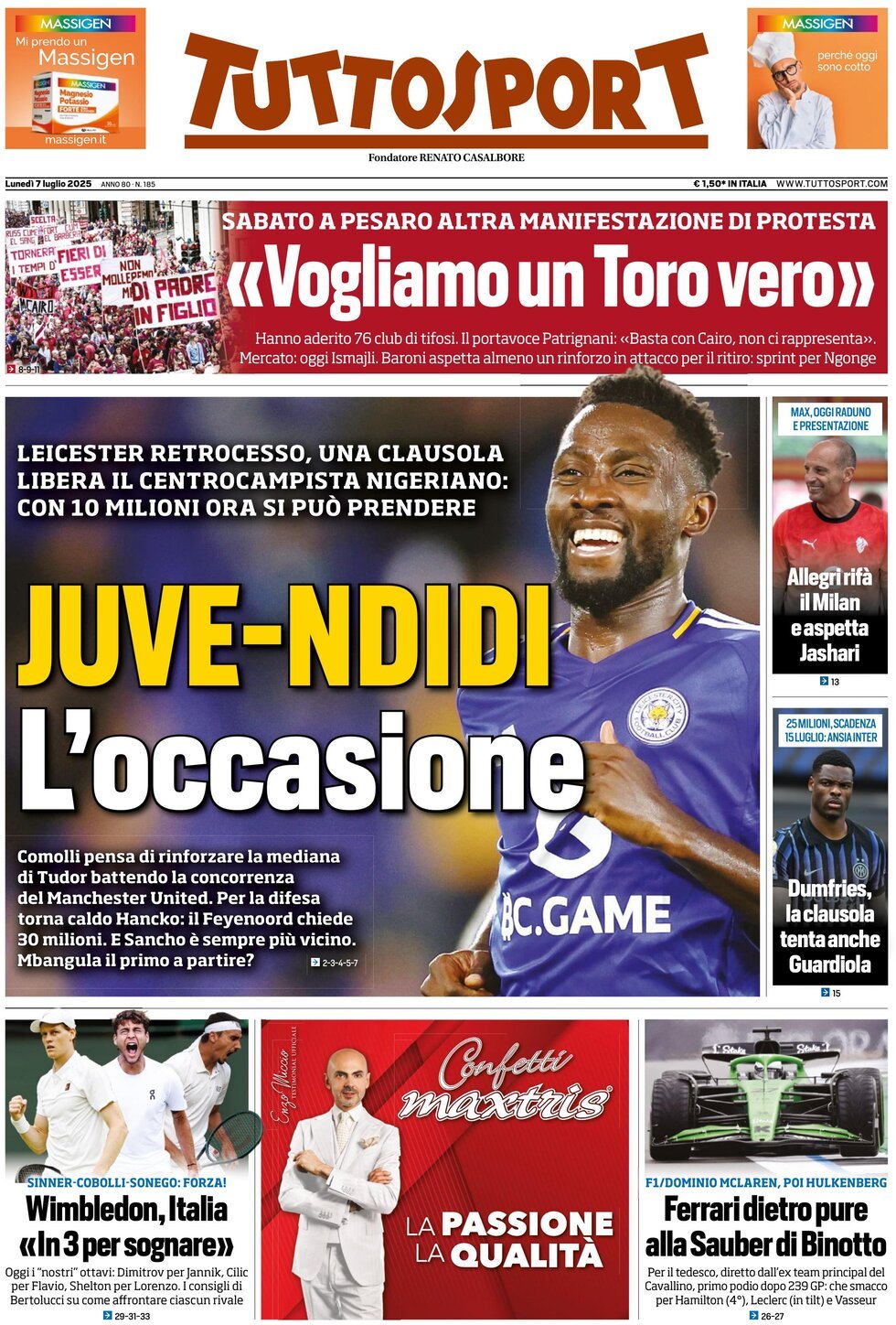 anteprima della prima pagina di tuttosport del 07/07/2025