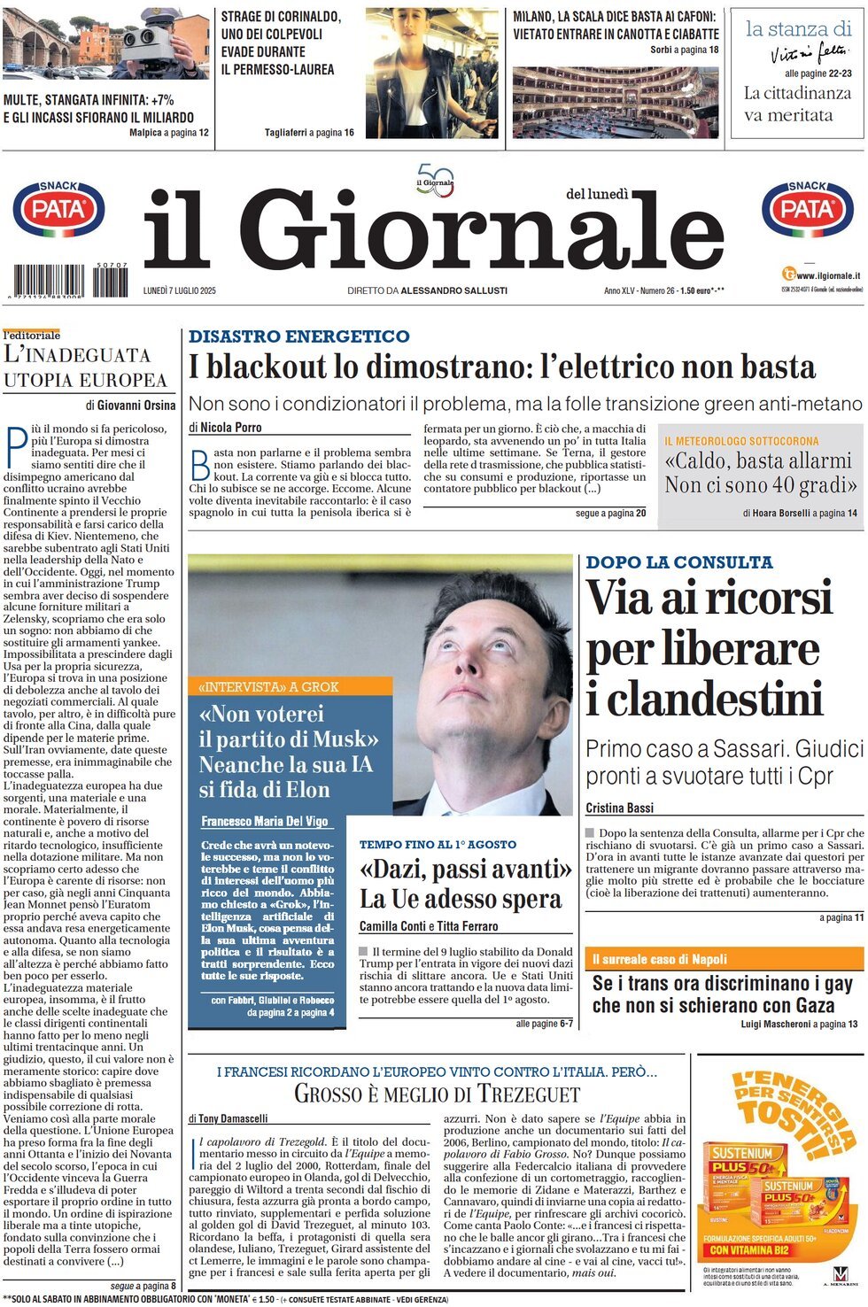 anteprima della prima pagina di il-giornale del 07/07/2025