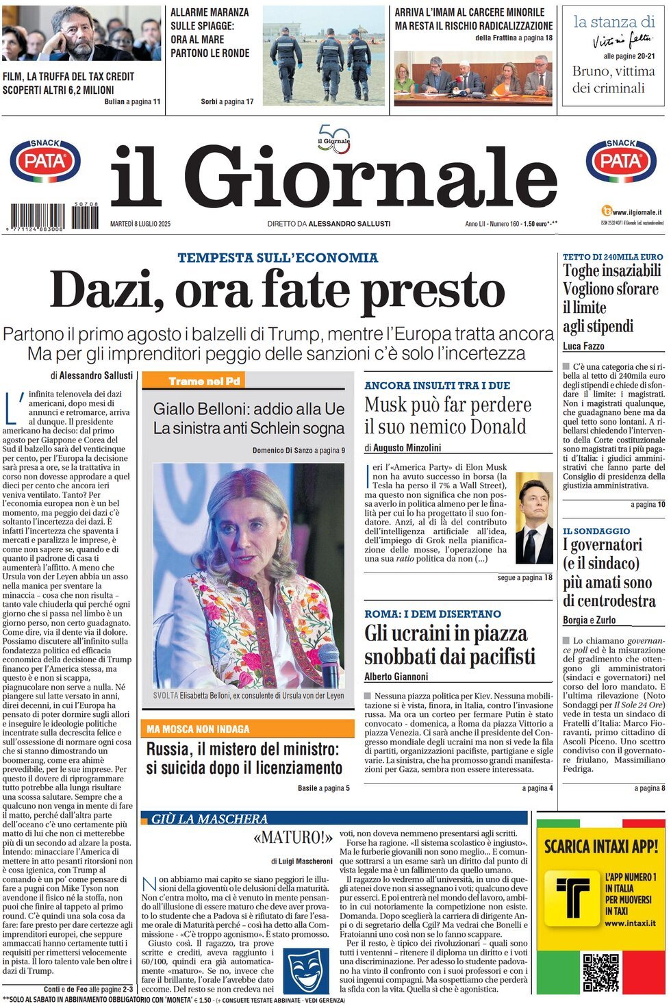 anteprima della prima pagina di il-giornale del 08/07/2025