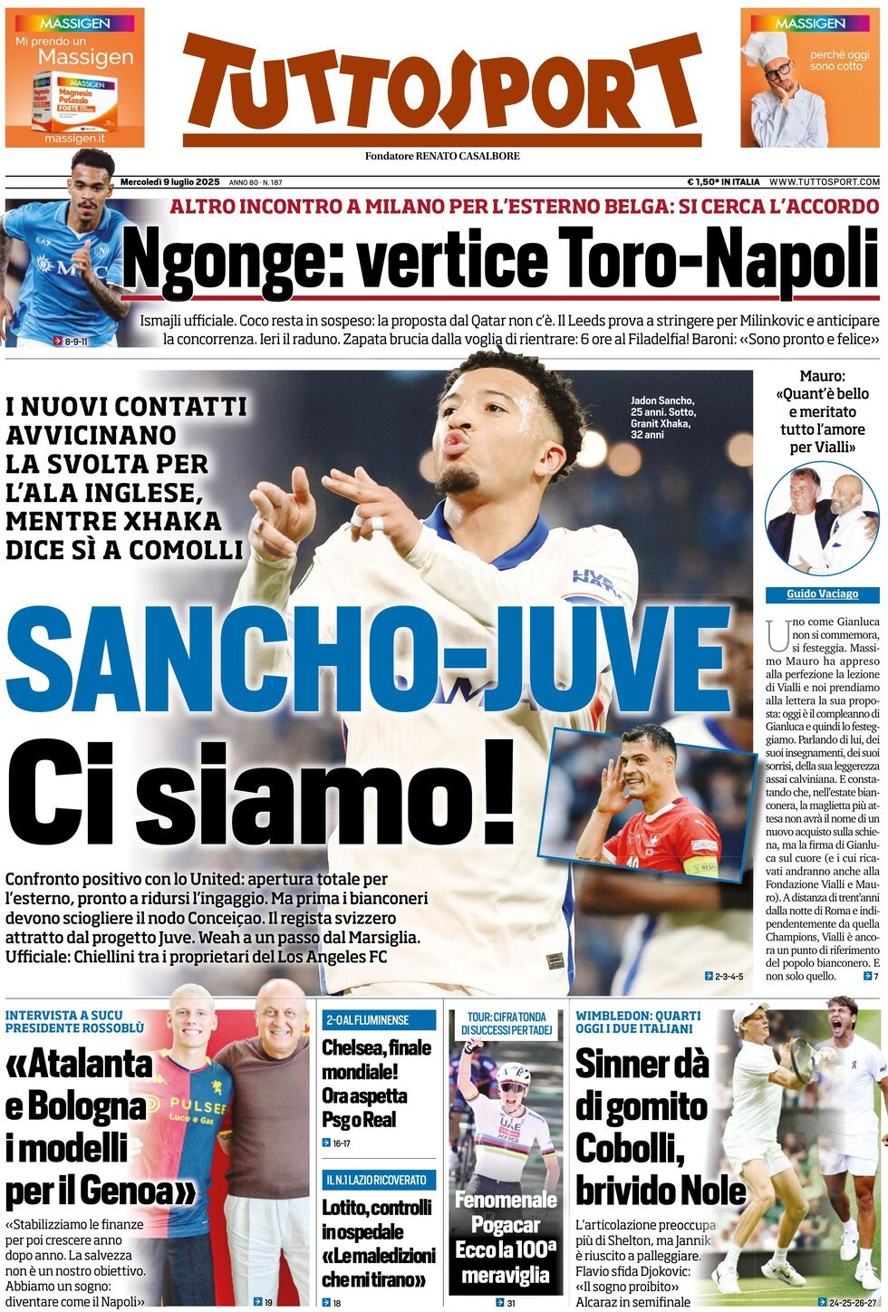 anteprima della prima pagina di tuttosport del 09/07/2025