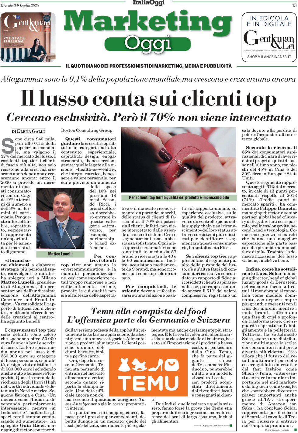 anteprima della prima pagina di marketing-oggi del 09/07/2025