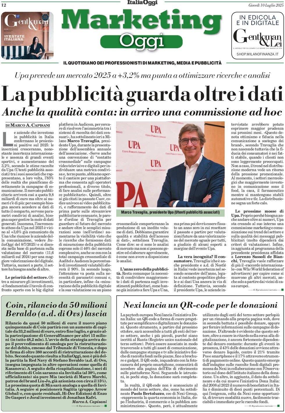anteprima della prima pagina di marketing-oggi del 10/07/2025
