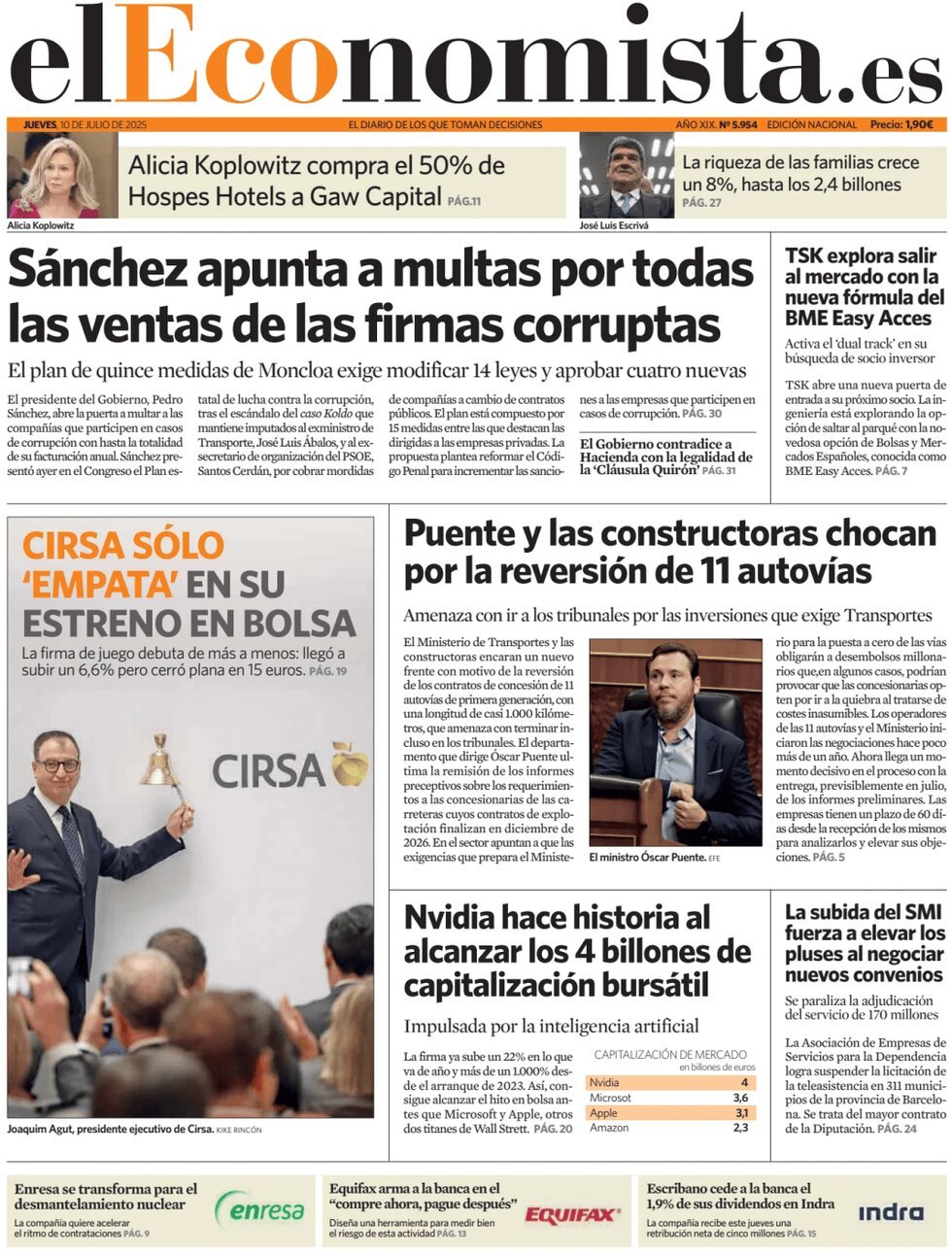 anteprima della prima pagina di el-economista del 10/07/2025