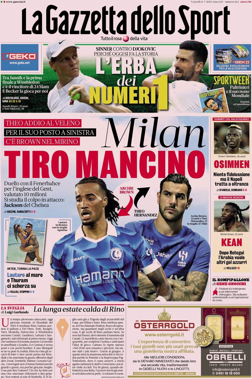 anteprima della prima pagina di La Gazzetta dello Sport
