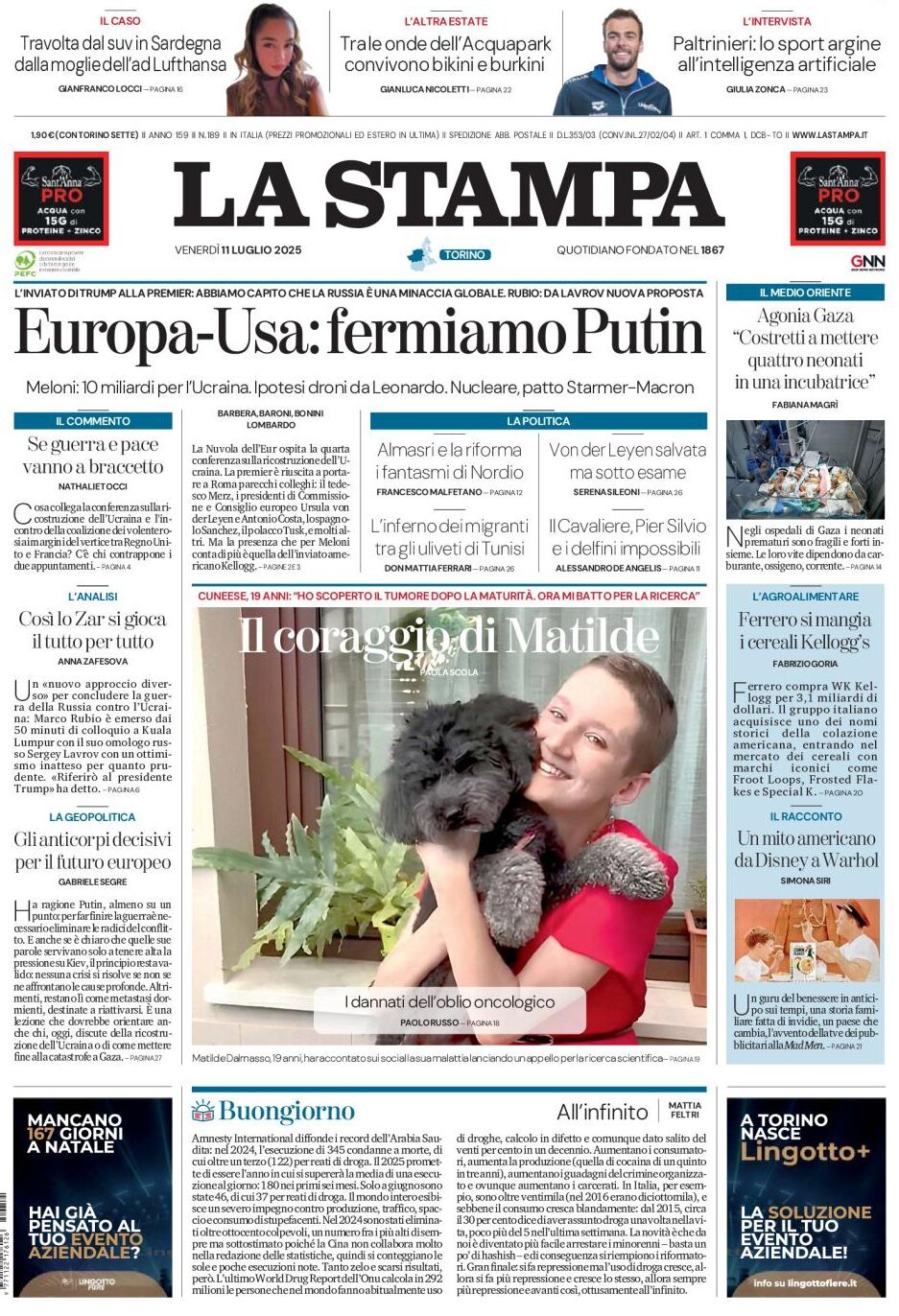 anteprima della prima pagina di La Stampa