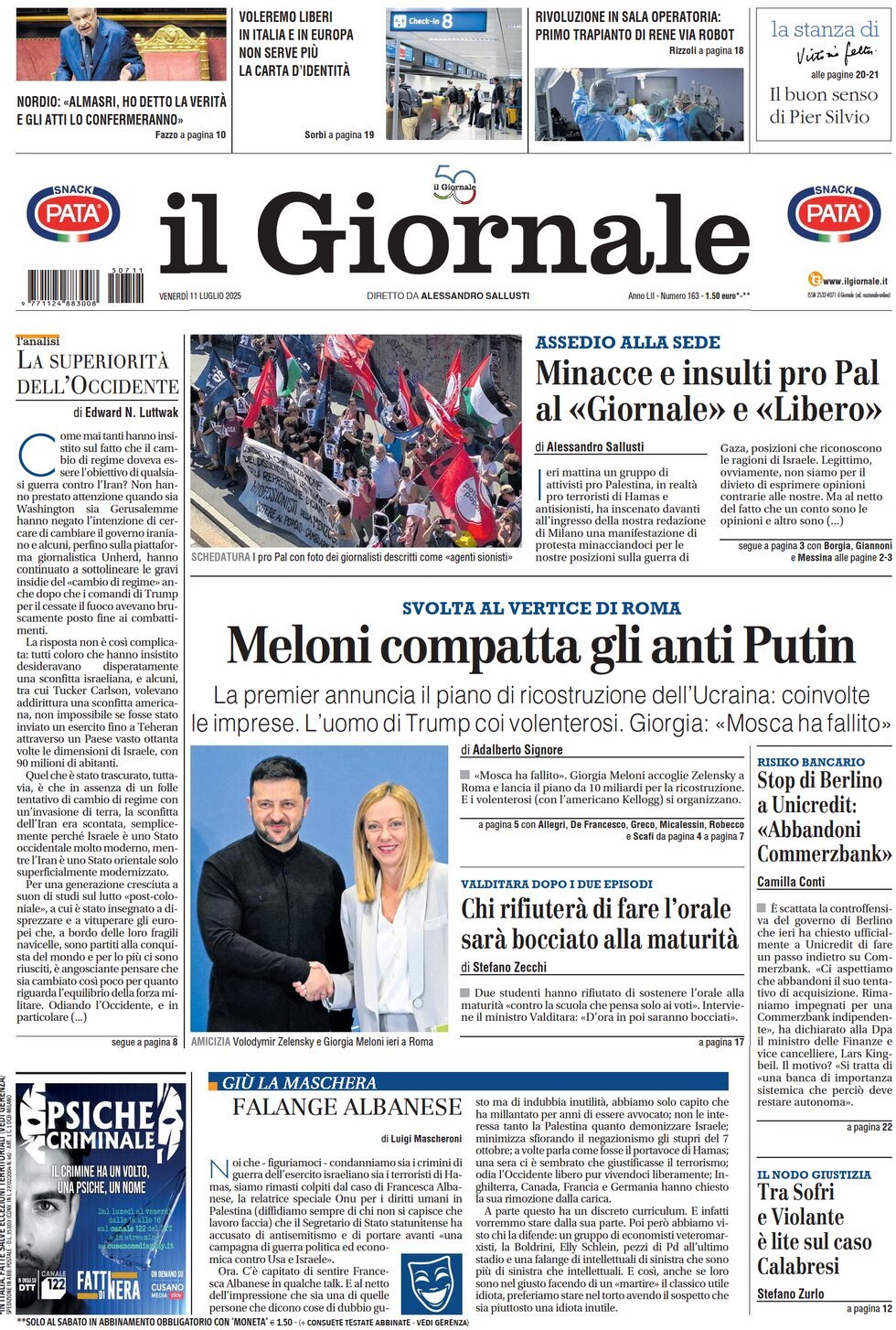 anteprima della prima pagina di Il Giornale