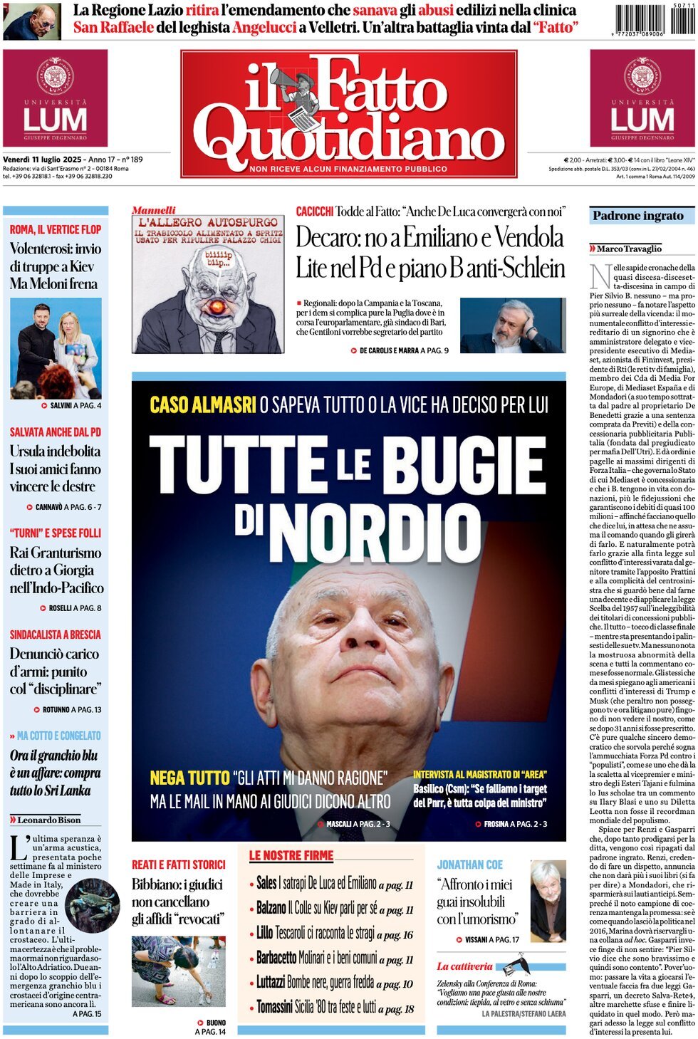 anteprima della prima pagina di Il Fatto Quotidiano