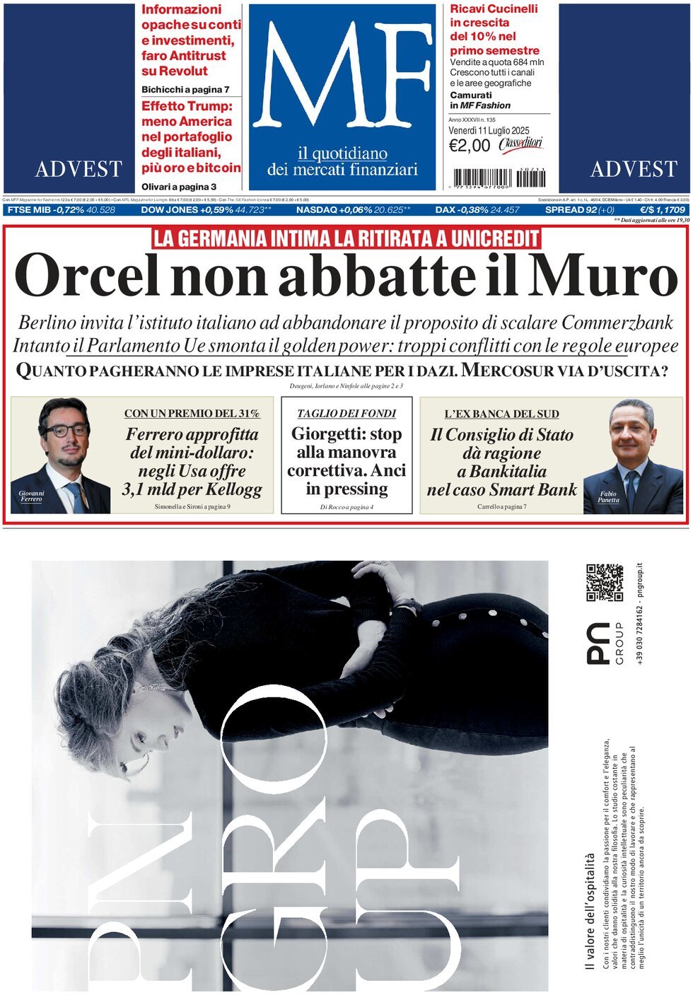 anteprima della prima pagina di MF Milano Finanza