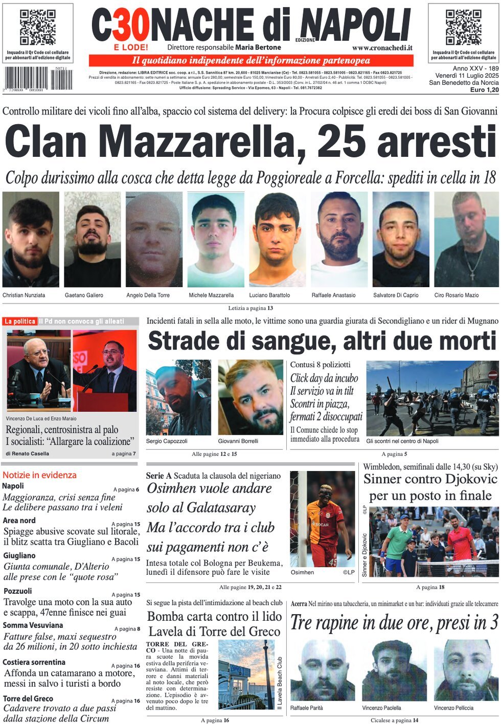 anteprima della prima pagina di Cronache di Napoli