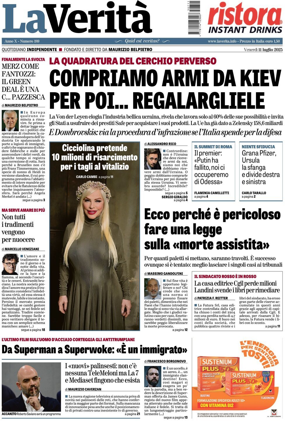 anteprima della prima pagina di La Verità