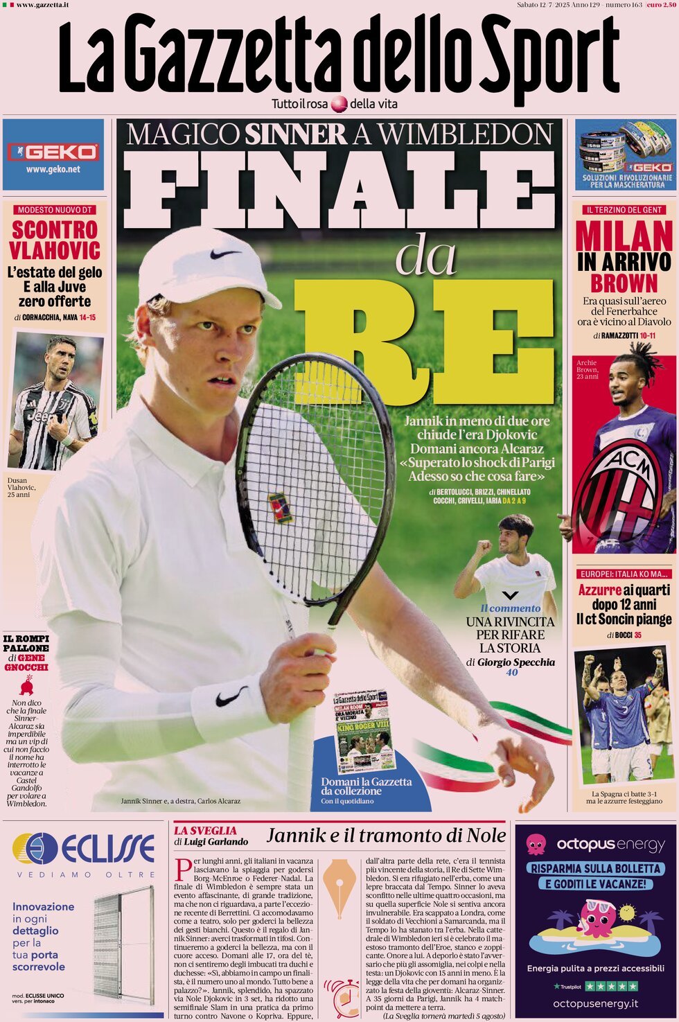 anteprima della prima pagina di la-gazzetta-dello-sport del 12/07/2025
