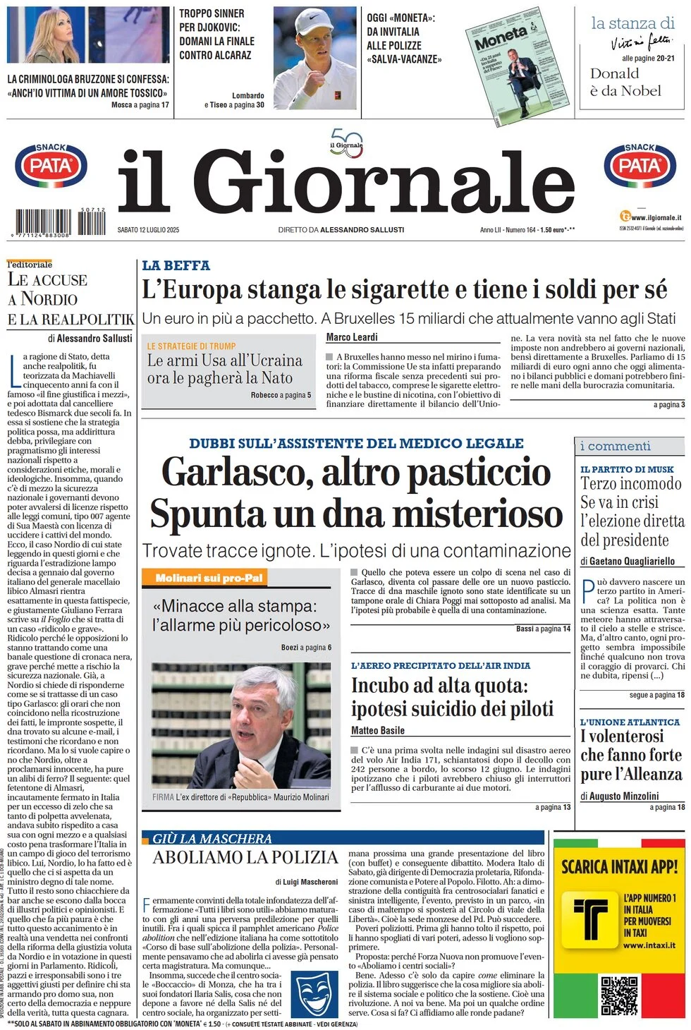 anteprima della prima pagina di il-giornale del 12/07/2025