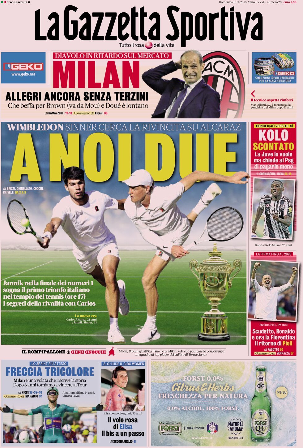 anteprima della prima pagina di La Gazzetta dello Sport
