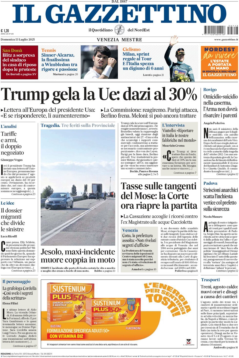 anteprima della prima pagina di Il Gazzettino