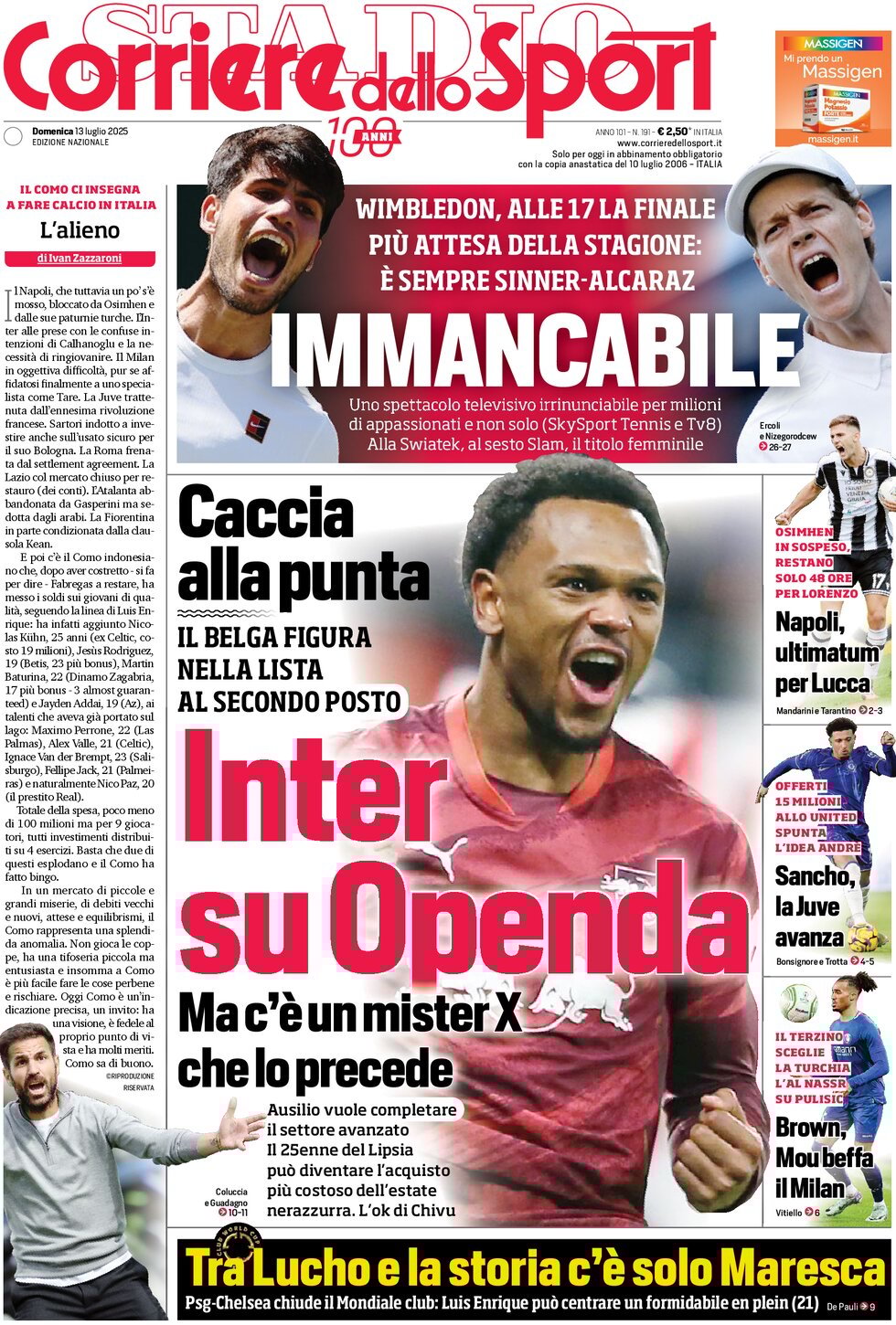anteprima della prima pagina di Corriere dello Sport