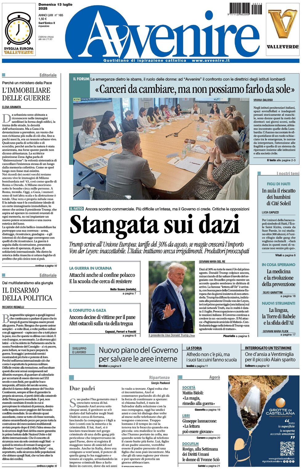 anteprima della prima pagina di Avvenire