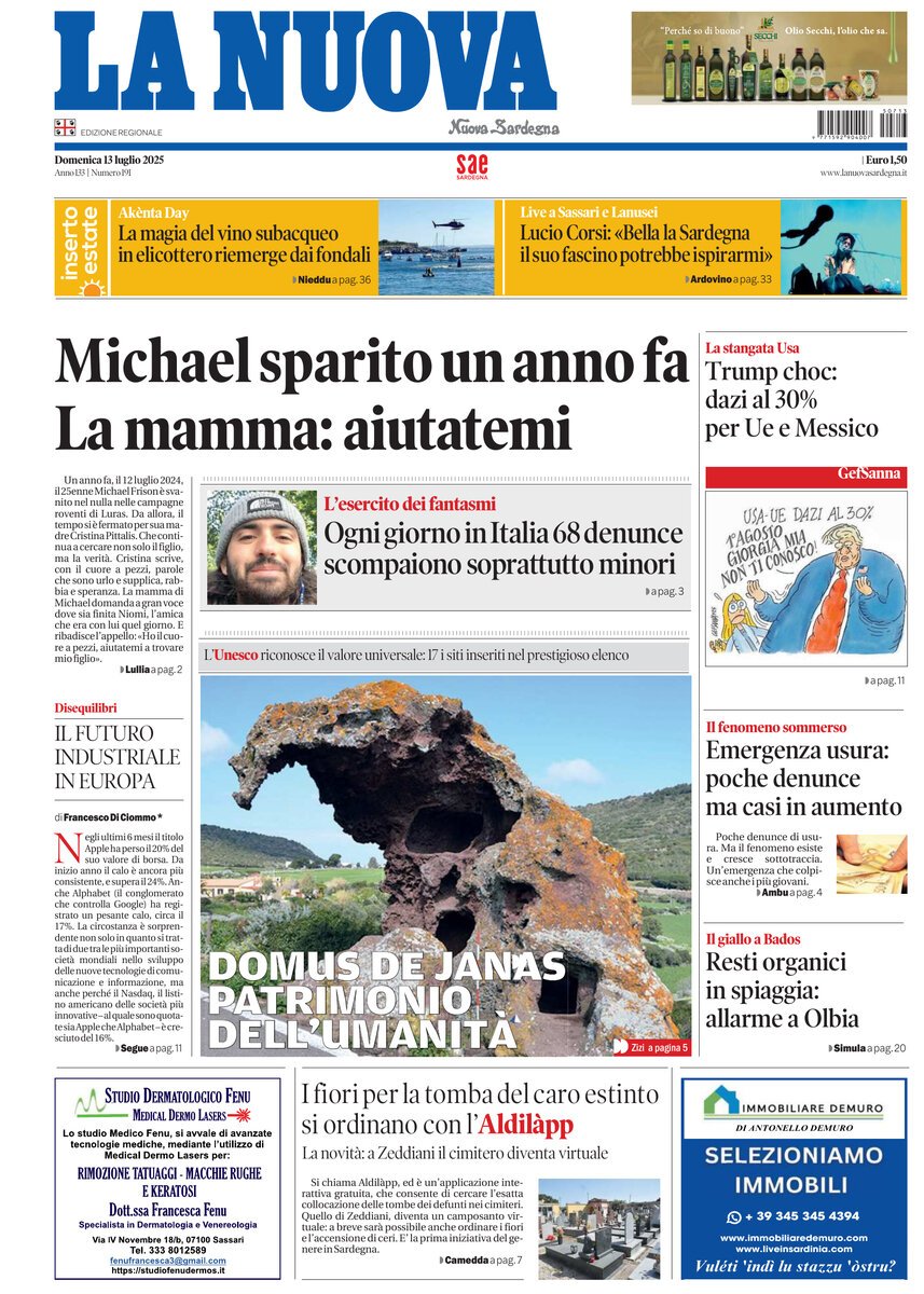 anteprima della prima pagina di La Nuova Sardegna