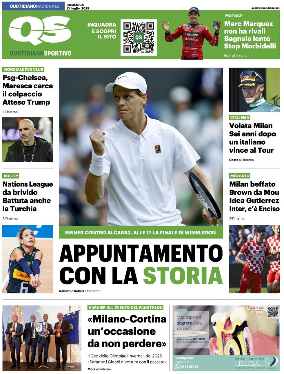 anteprima della prima pagina di QS Quotidiano Sportivo
