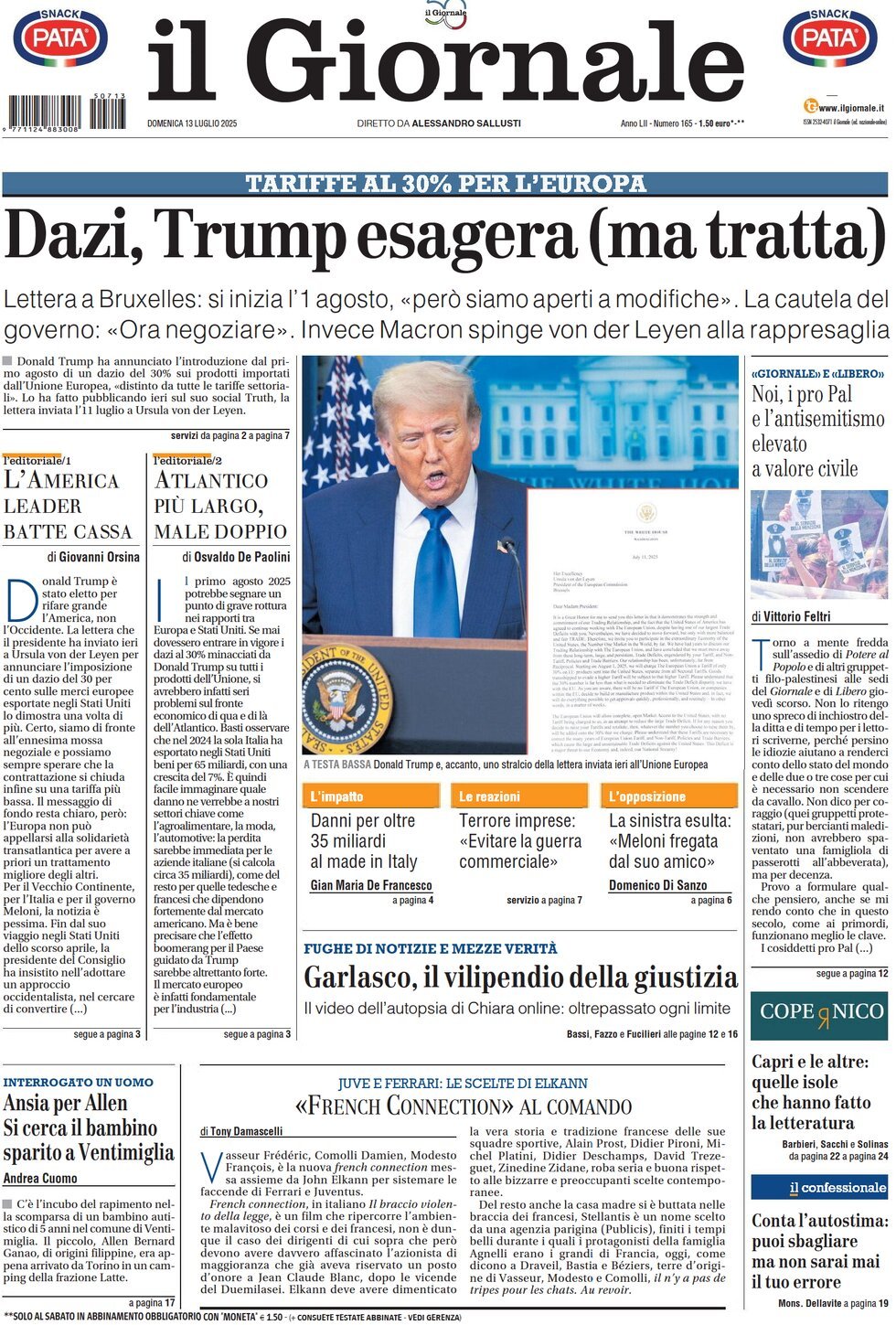 anteprima della prima pagina di Il Giornale