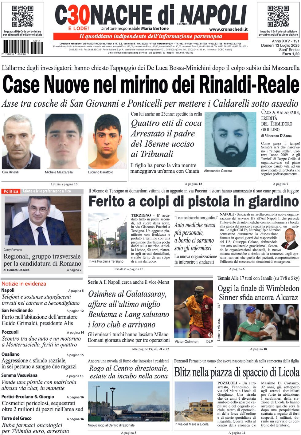anteprima della prima pagina di Cronache di Napoli