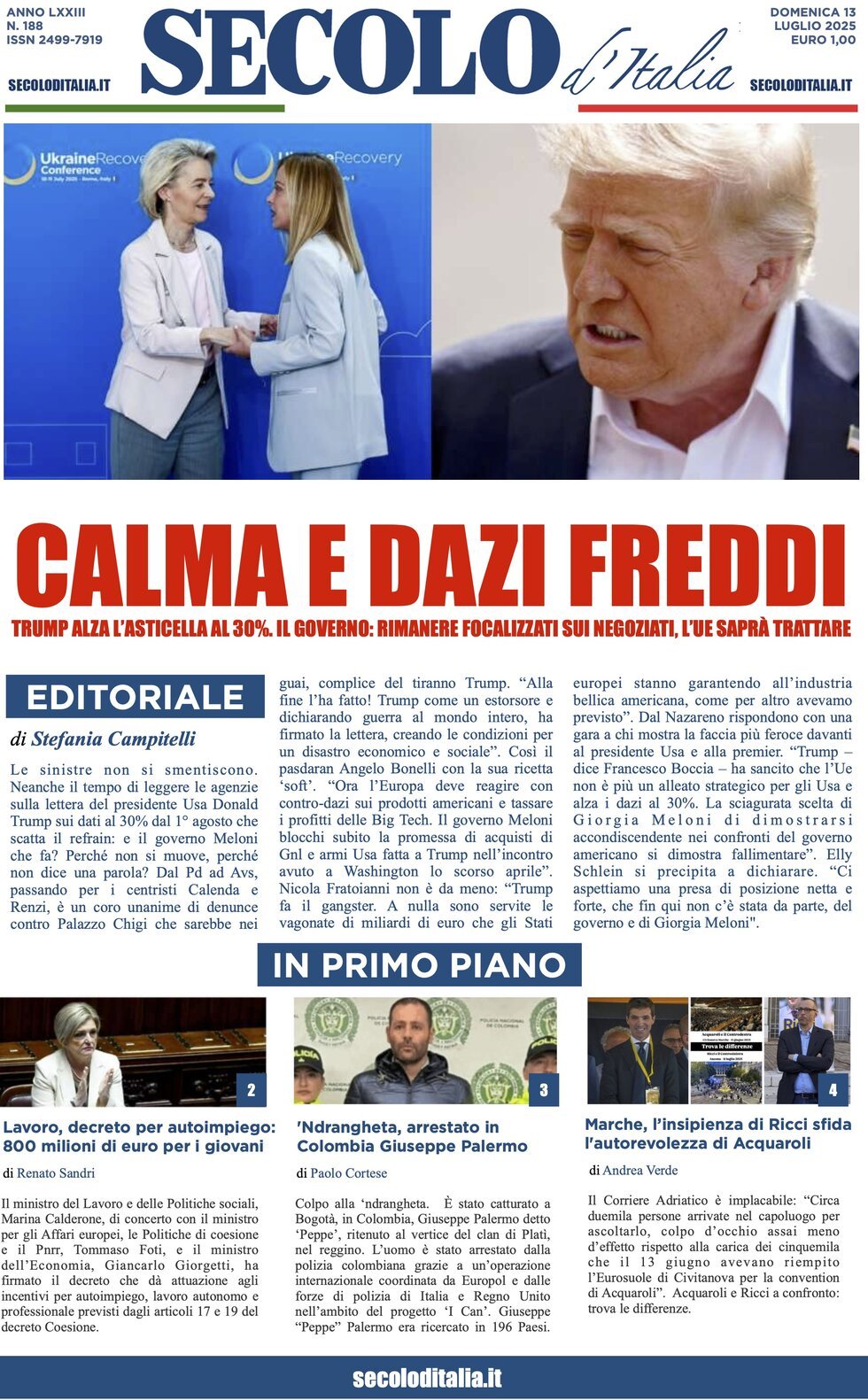 anteprima della prima pagina di Secolo d'Italia