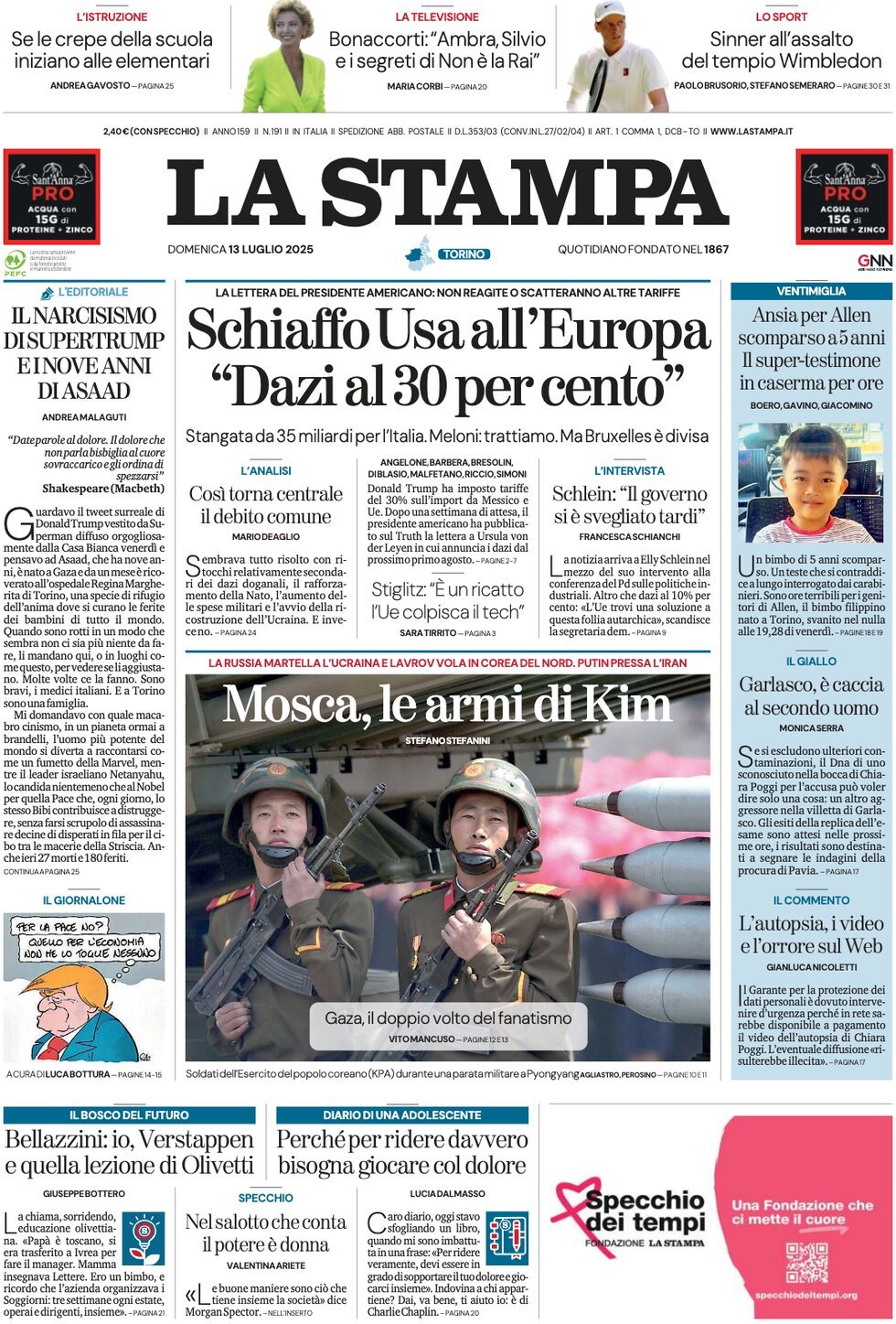 anteprima della prima pagina di La Stampa