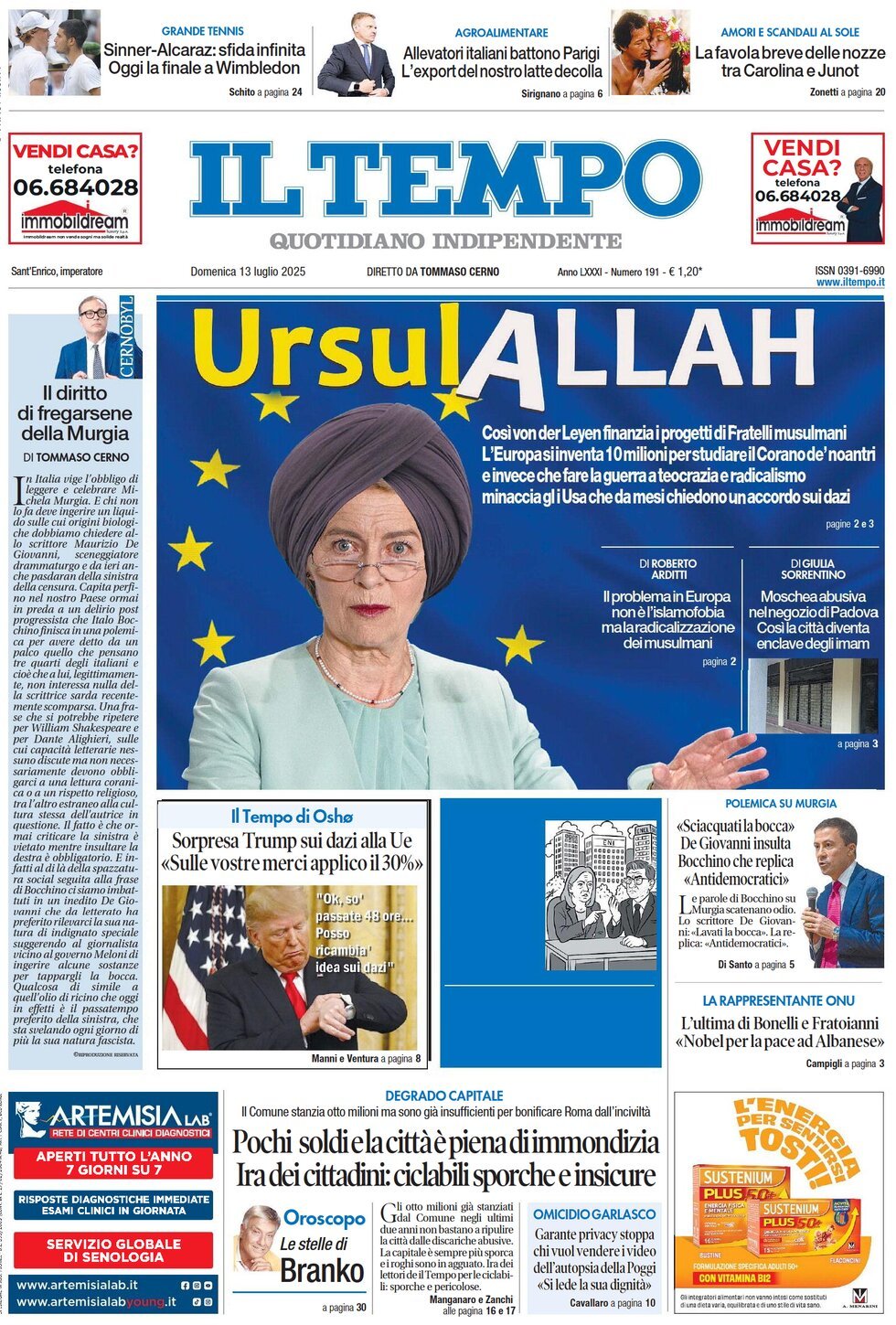 anteprima della prima pagina di Il Tempo