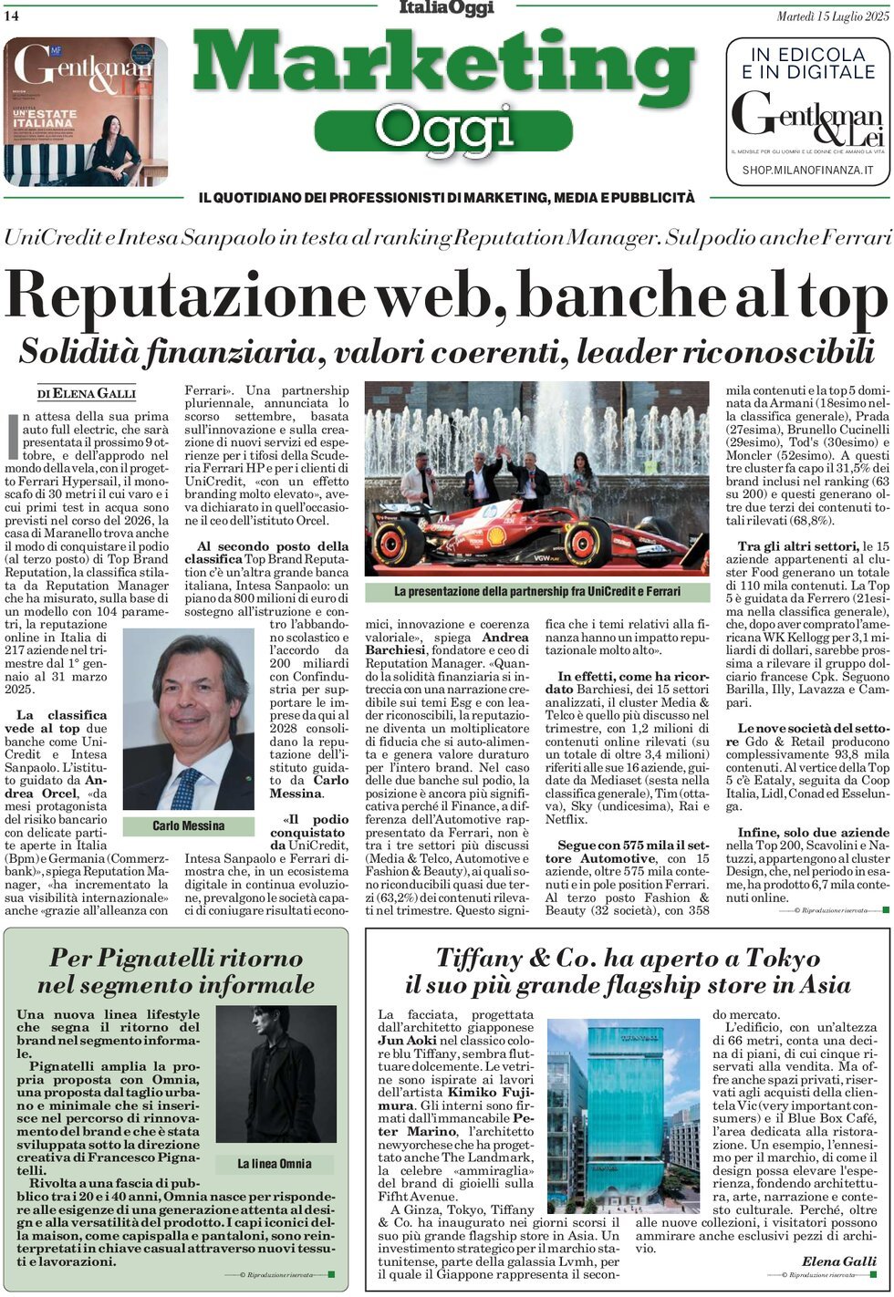 anteprima della prima pagina di marketing-oggi del 15/07/2025