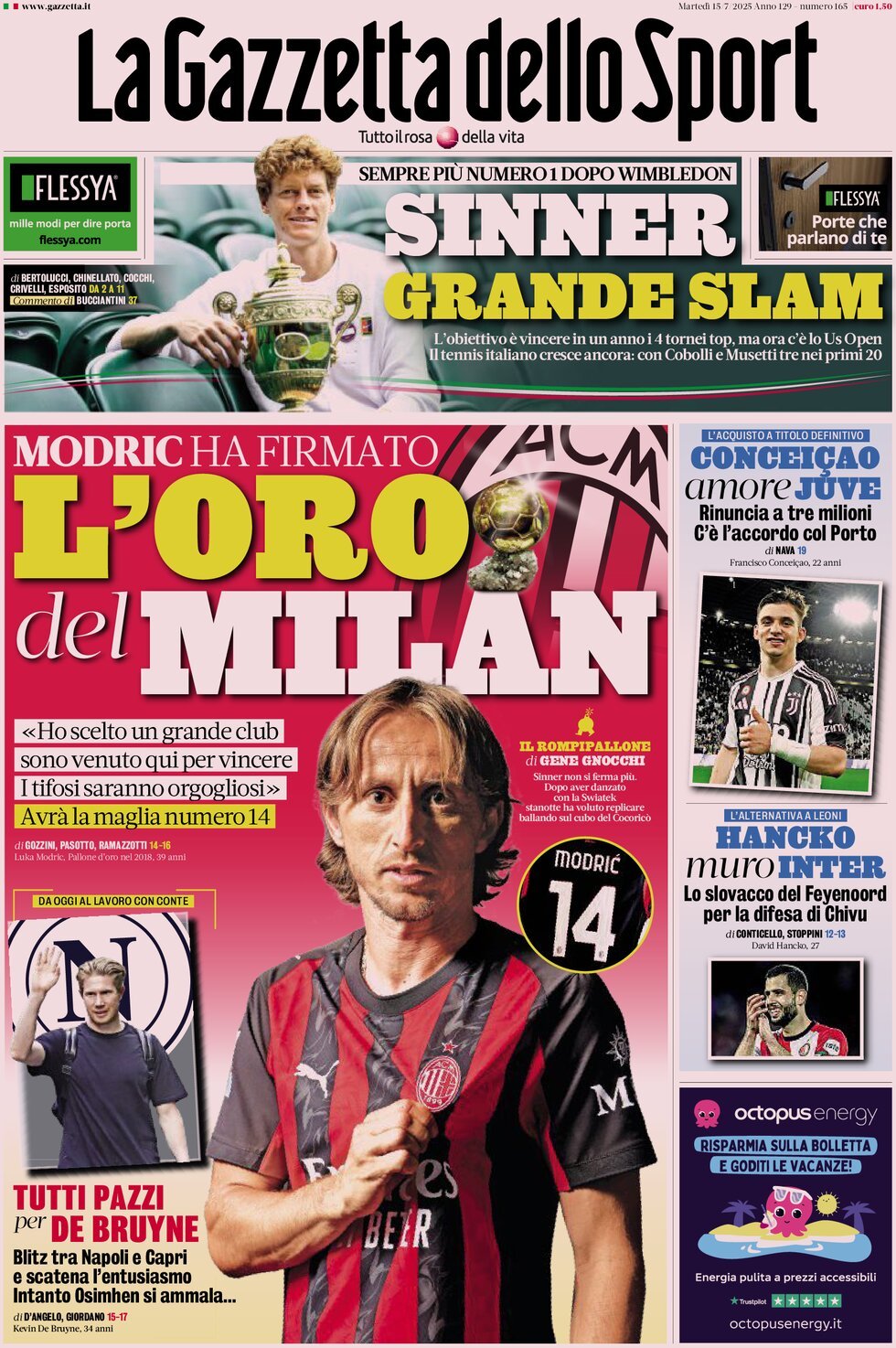 anteprima della prima pagina di la-gazzetta-dello-sport del 15/07/2025