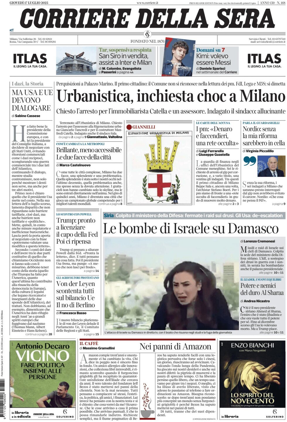 Anteprima prima pagina della rasegna stampa di ieri 2025-07-17 - corriere-della-sera/