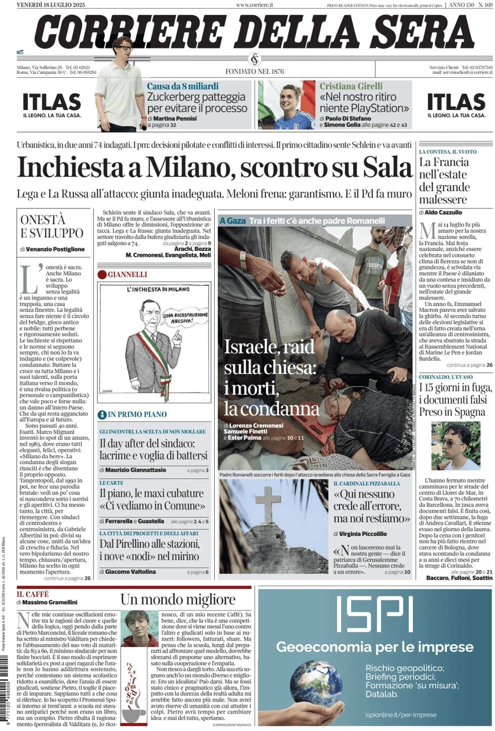 anteprima della prima pagina di corriere-della-sera del 18/07/2025