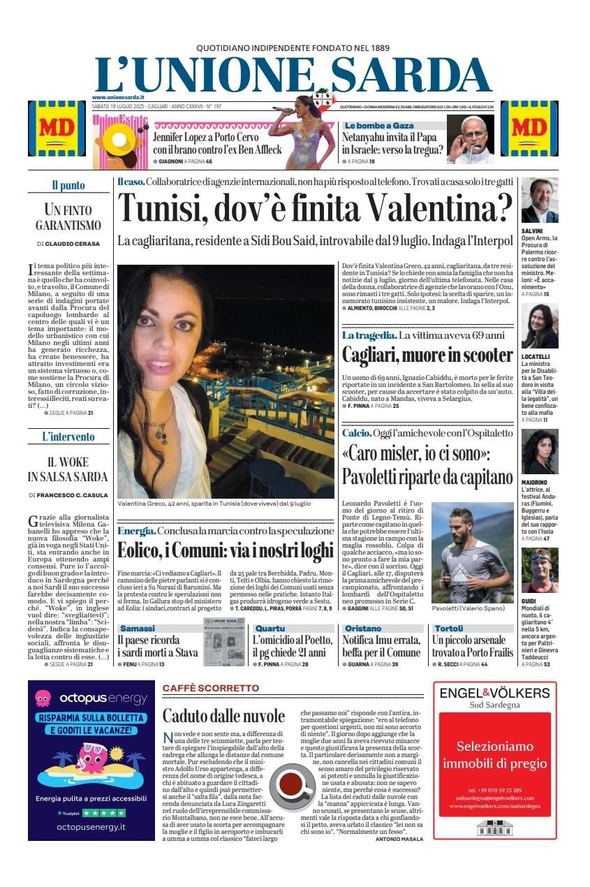 anteprima della prima pagina di L'Unione Sarda