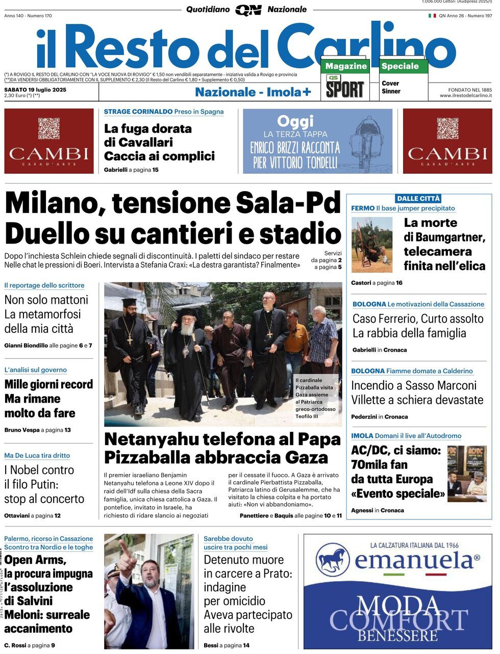 anteprima della prima pagina di Il Resto del Carlino