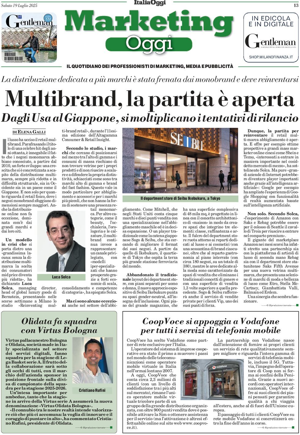anteprima della prima pagina di Marketing Oggi