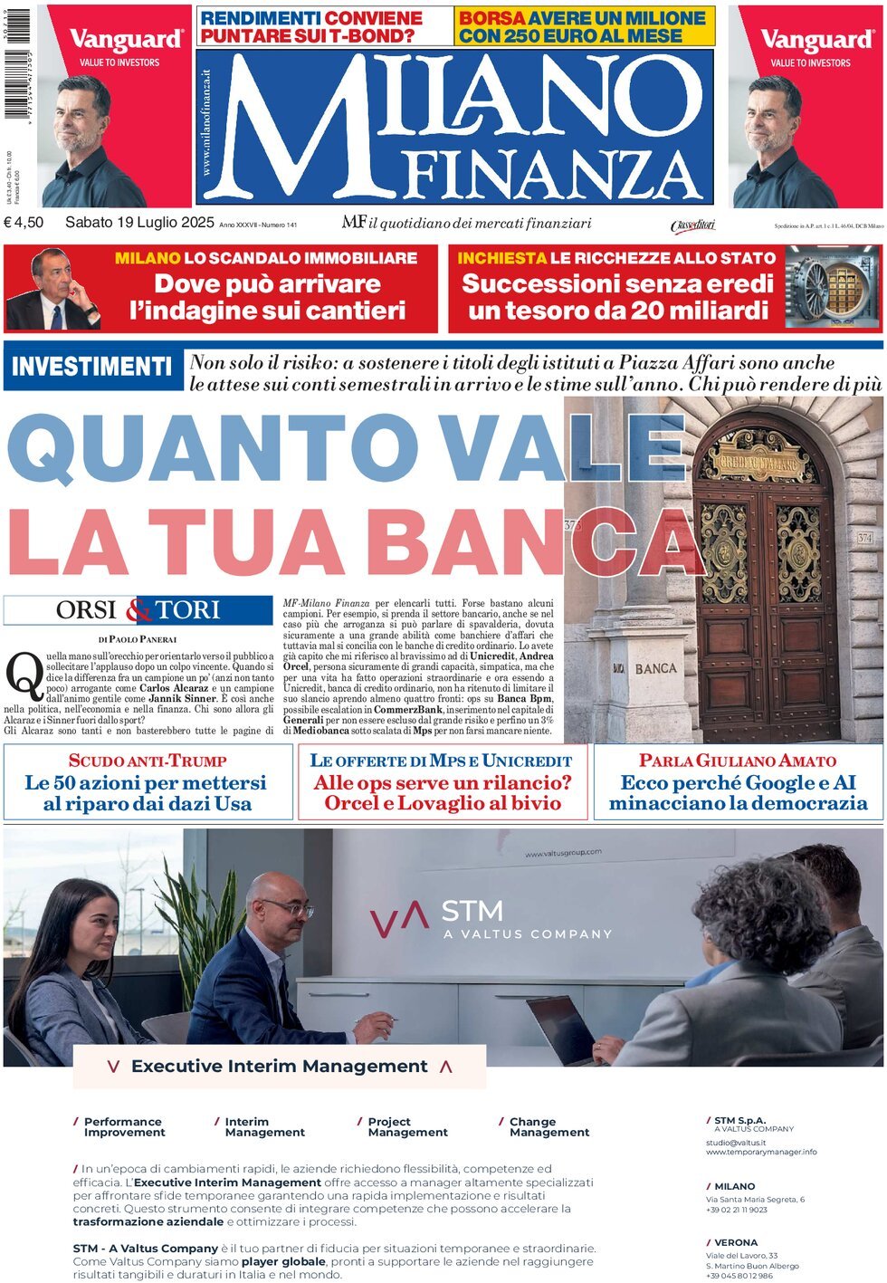anteprima della prima pagina di MF Milano Finanza