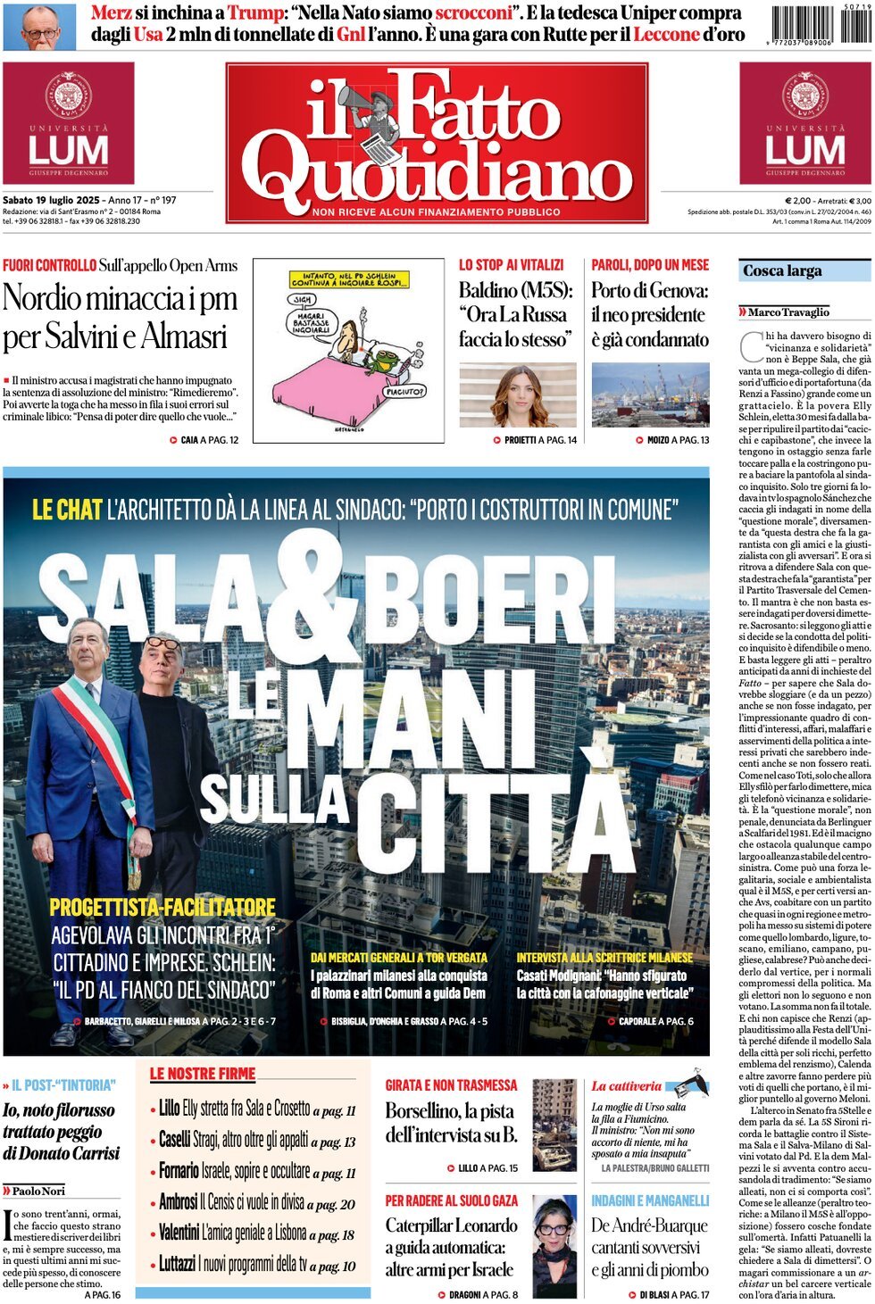 anteprima della prima pagina di Il Fatto Quotidiano