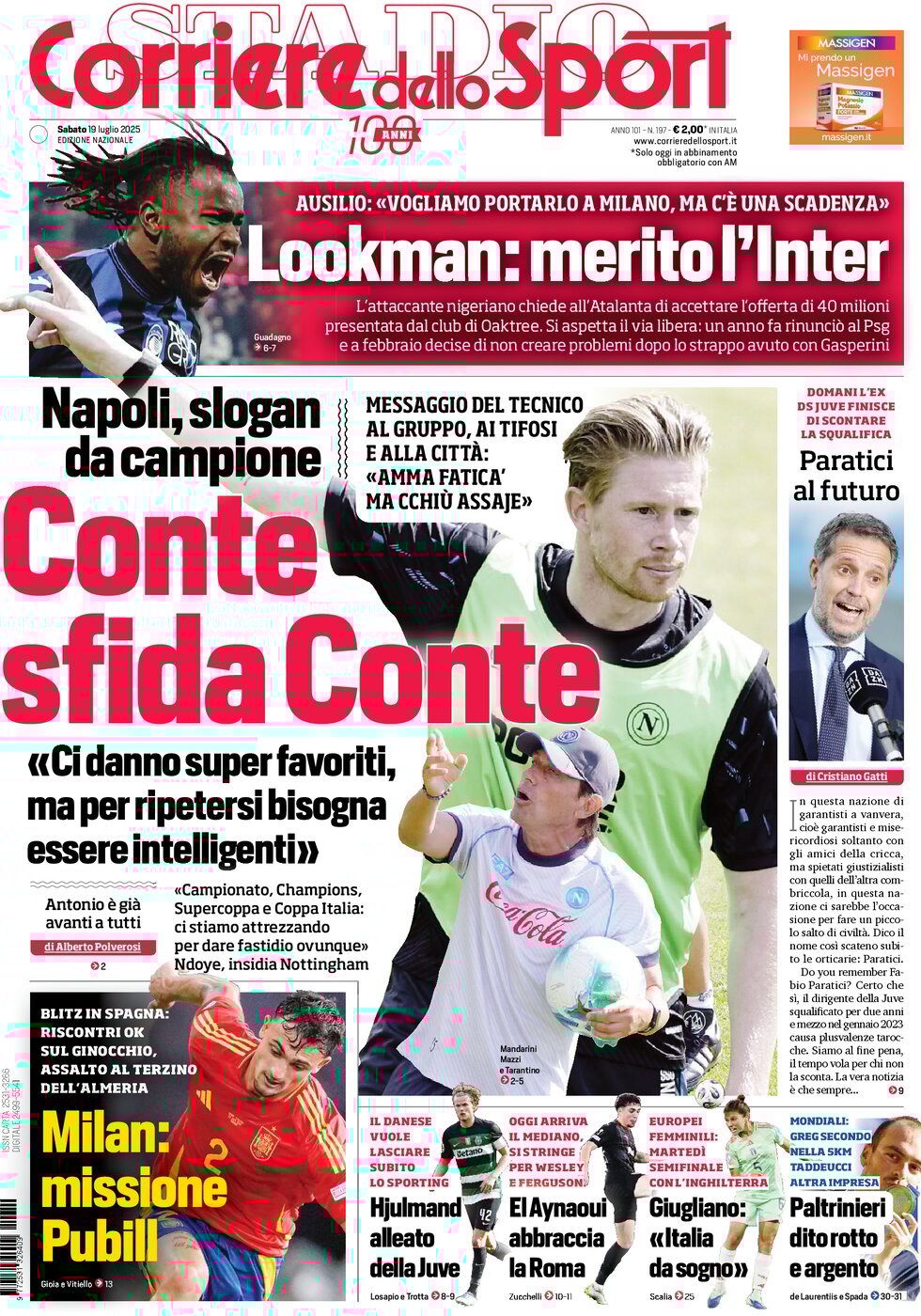 anteprima della prima pagina di Corriere dello Sport