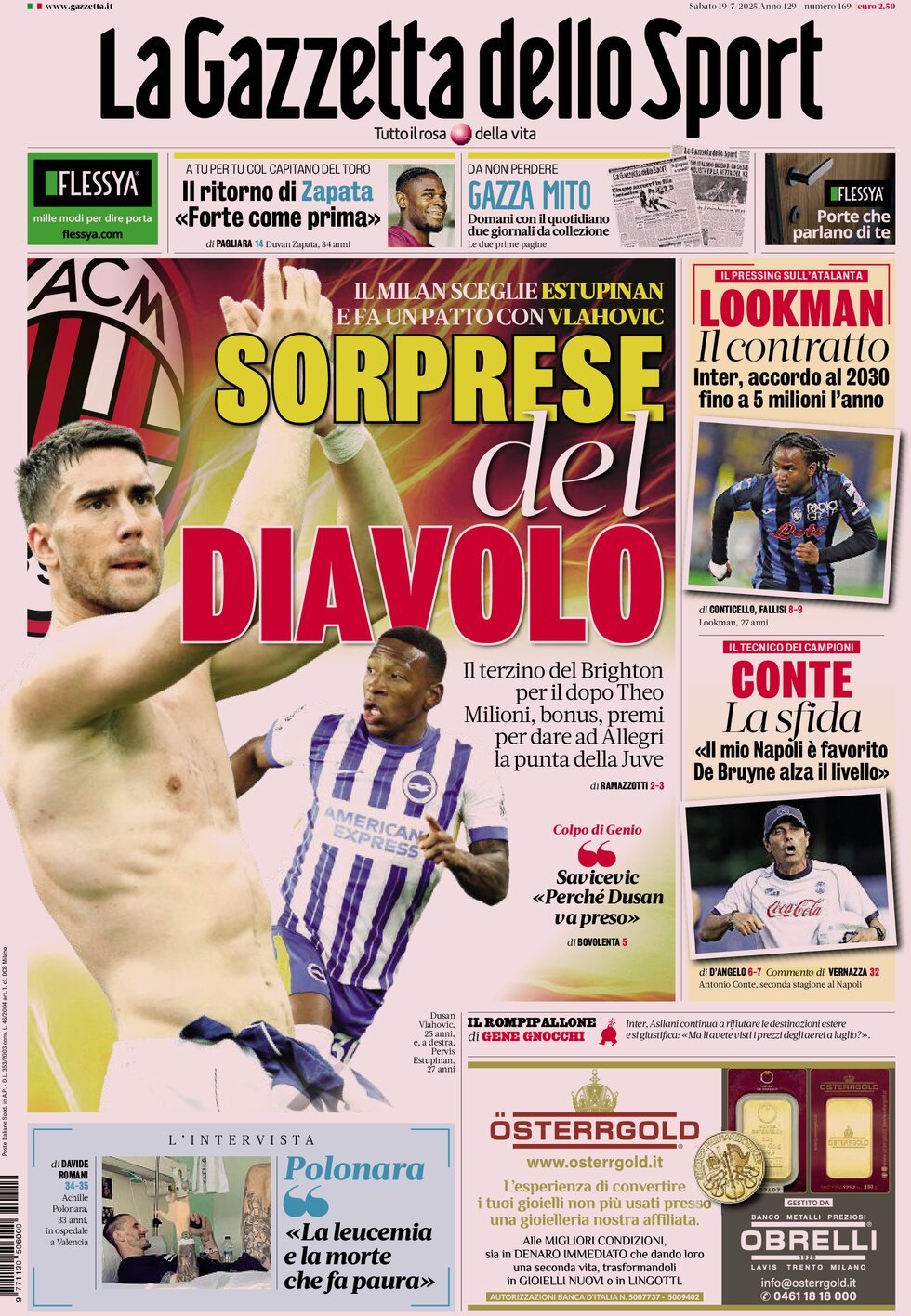anteprima della prima pagina di La Gazzetta dello Sport