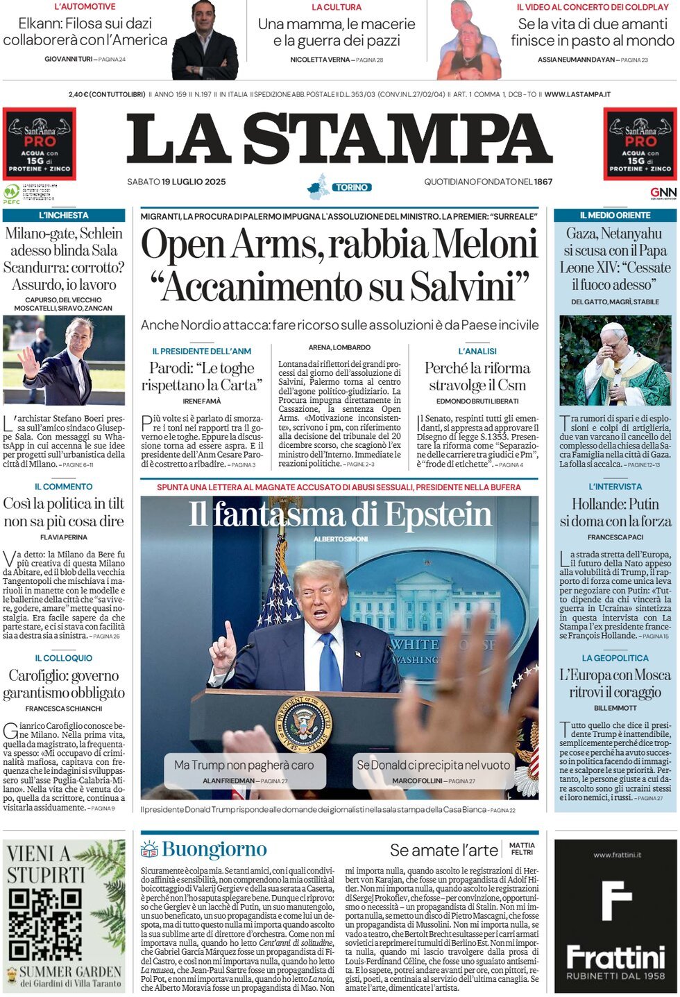 anteprima della prima pagina di La Stampa