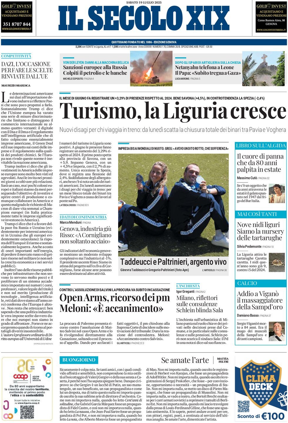 anteprima della prima pagina di Il Secolo XIX