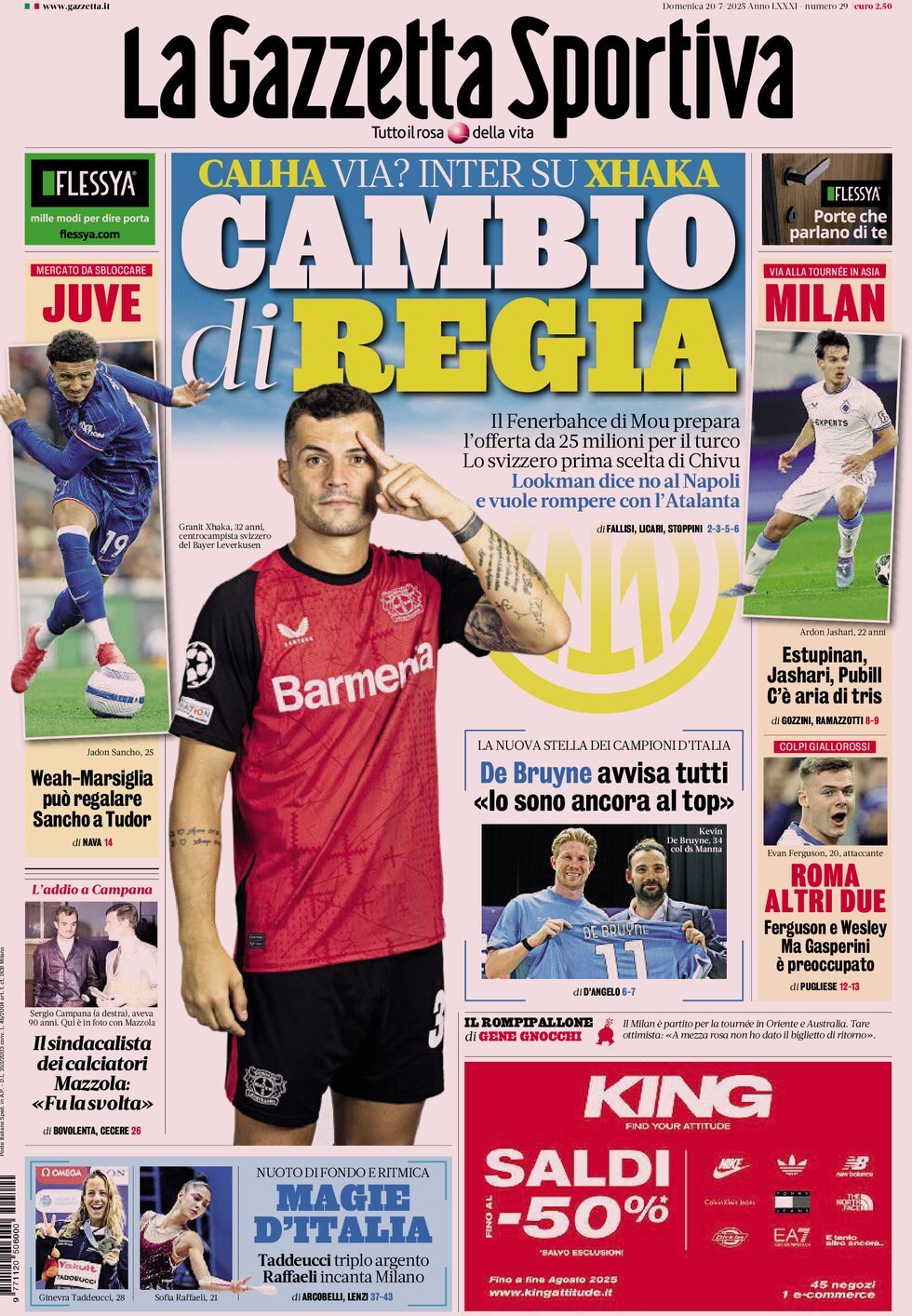 anteprima della prima pagina di la-gazzetta-dello-sport del 20/07/2025