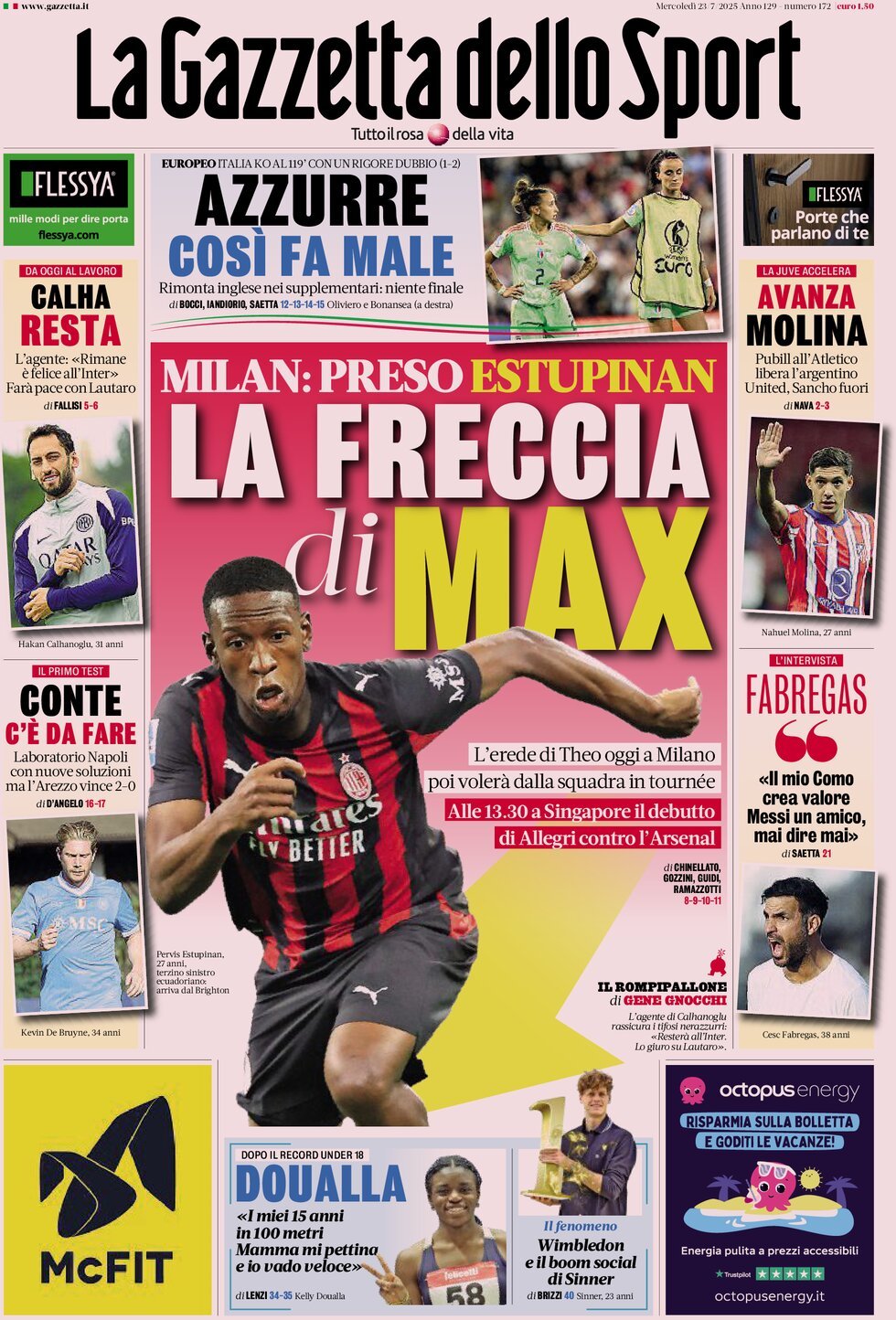 anteprima della prima pagina di la-gazzetta-dello-sport del 23/07/2025