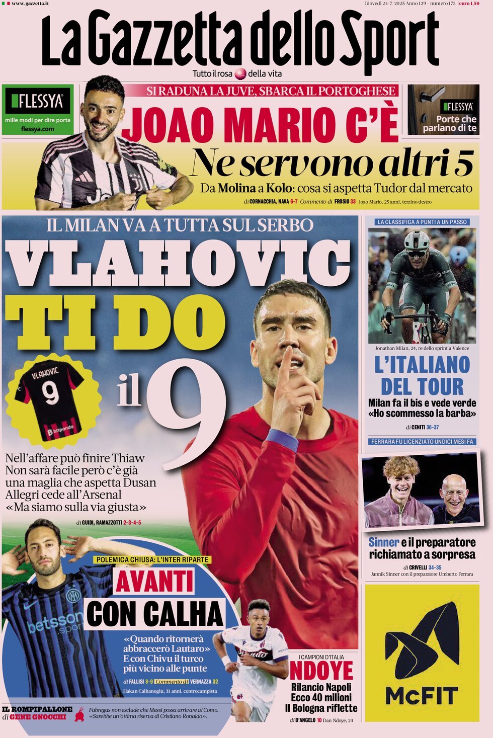 anteprima della prima pagina di la-gazzetta-dello-sport del 24/07/2025